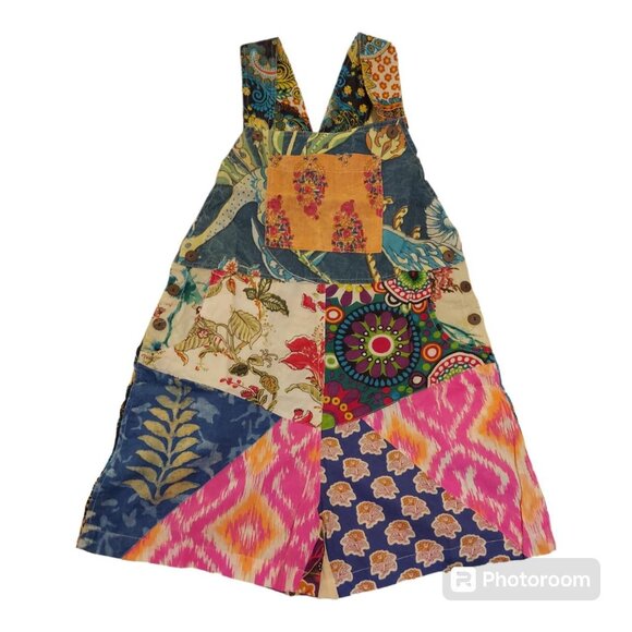 SALE! Patchwork Cotton Overall Shorts-Small - Picture 1 of 7